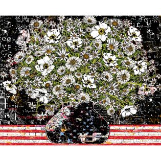 Black, White and Red Flowers with Graffiti, 58" x 72", original