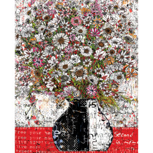 Black, White and Red Graffiti Flowers, 62" x 50", original