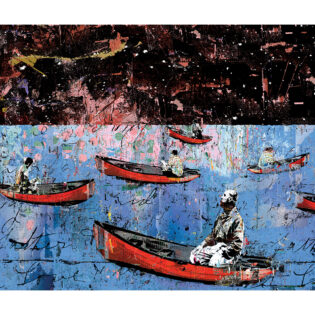 Man in a Boat Alone, Revisited for Holter Museum, 54" x 64", Original