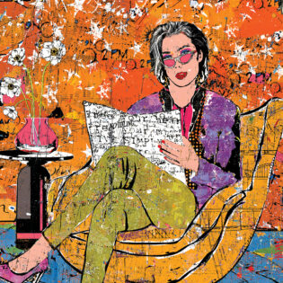 Woman with News, 50" x 50", Original