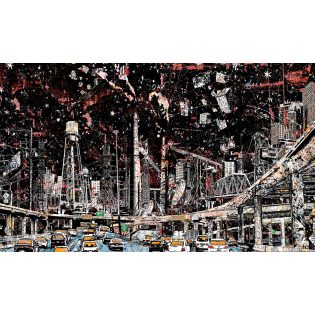 Big City at Night, Print on aluminum panel in frame.